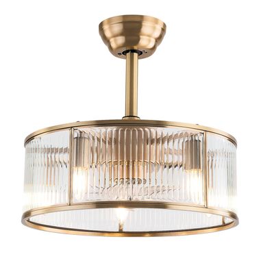 OUKANING Caged Fandelier Ceiling Fan with Light, Golden Ceiling Fans with Remote Control & Noiseless 35db - Farmhouse Rustic Bladeless Outdoors for Bedrooms, Dining Rooms, Kitchens and Living Rooms crystal