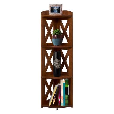 NHZ Corner Shelf Stand,100% Natural Wood Corner Bookshelf, Corner Bookcase and Plant Stand (Brown, 4 Tier) 4 tier Brown