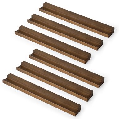 RICHFOCUS Vinyl Wall Mount, 6 Pack Solid Wood Record Shelf, Album Record Holder Display, 12 inch Floating Shelves for Wall, Magazine Shelf, Kids Bookshelf for Bedroom, Living Room, Walnut Walnut 6 Pack