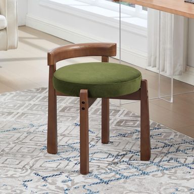Modern Vanity Chair Upholstered Small Ottoman Footstool, Make Up Stool Velvet Fabric with Backrest Wooden Frame for Living Room Bedrooms, 1PC, Green 1PC Velvet-green