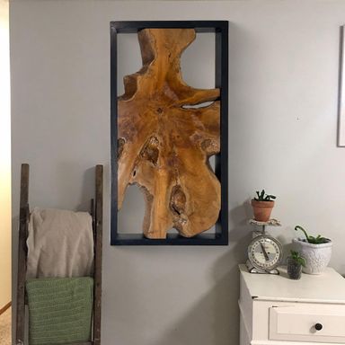 Greenage Teak Wall Decor 17"X31.5"X2.4" Farmhouse Rectangle Rustic Art Hanging Decoration for Home Living Room Bedroom Office Natural Brown 31.5L" x 17W"
