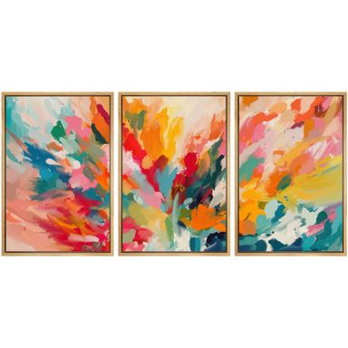 SIGNWIN Framed Canvas Print Wall Art Set Vibrant Energy Abstract with Colorful Bold Brushstrokes Illustrations Modern Art Decorative Rustic Zen for Living Room, Bedroom, Office - 16"x24"x3 Natural 16" x 24" x 3 Panels NATURAL A25-2502-m11