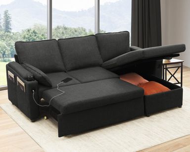 DURASPACE Sofa Bed Sleeper Pull Out 2 in 1 Sectional Sleeper Sofa Couches with Storage,USB, Cup Holder,Pullout Sectional Couches for Apartment Living Room (Dark Gray) Dark Gray 81'' L shape sofa