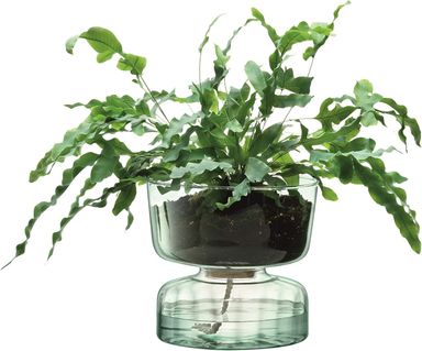 LSA International Canopy Self Watering Planter 5”, Luxury Handcrafted Recycled Glass Flower Pot with Domed Base and Part Optic Finish