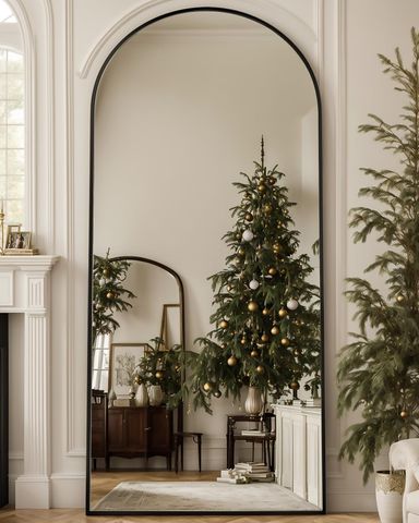 Antok Full Length Mirror, 71"x32" Floor Mirror, Arched Floor Standing Freestanding Arch Full Body Mirrors with Stand for Bedroom, Hanging Mounted for Living Room Cloakroom,Black Black 71"L x 32"W