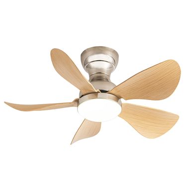 GESUM Ceiling Fan with Lights Remote Control,30 lnch Small Ceiling Fan Flush Mount, 5 Reversible Blades, Low Profile Ceiling Fan Light with 6 Speeds 3 Colors for Indoor Outdoor (Nickel-Wood)