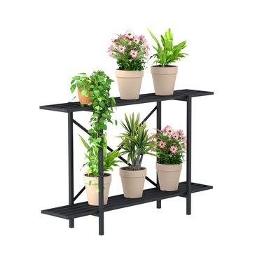 Zhongma 2 Tier Metal Sturdy Heavy Plant Stand, Narrow Plant Stand Indoor and Outdoor, L45.67 x W10.3 x H27.5 inch, 440 LBS Capacity & Heavy Duty Construction. … 2 Tier: 45.67 L x 10.3 W x 27.5 H