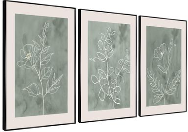 3Pcs Sage Green Botanical Wall Art Line Drawing Floral Canvas Poster Prints Modern Abstract Minimalist Picture Neutral Boho Artwork Simple Painting Wall Decor for Living Room Bedroom 16x24in Unframed