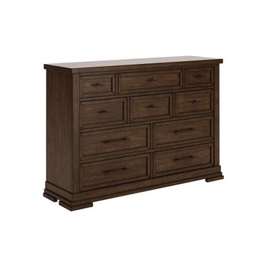 Signature Design by Ashley Taffenbrook Farmhouse 10-Drawer Bedroom Dresser with Felt-Lined Top Drawer for Jewelry and Delicates, Easy Glide Drawers, Picture Frame Moulding, Black Handles, Dark Brown Medium Brown 10 Drawer Dresser