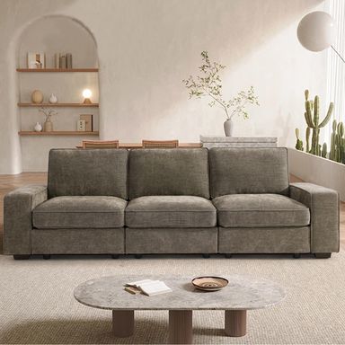 TEKAMON 100" Modular Sofa with Seats Storage, Comfy 3-Seater Chenille Fabric Couch for Living Room, Office, Apart W/Deep Seat, USB Charging, Upholstered Couch with Removable Cover(Brown) 3- Seater Brown With Usb