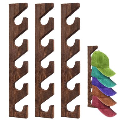 3 Pcs Hat Rack for Baseball Caps, Wall Mounted Wooden Hat Storage Organizer Hanger, Wall Vertical Hat Holder Caps Display Rack for Closet Door Bedroom Living Room Entryroom Laundry (Brown Wood)