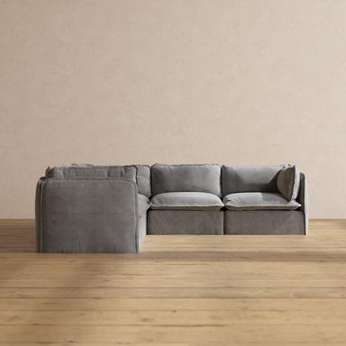 Anabei Modular Washable 5-Seater Corner Sectional in Ash | Deluxe+ Seat | Cloud Pillow Ash Corner Sectional