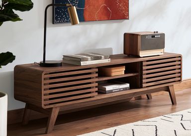 mopio Ensley TV Stand, Mid-Century Modern Television Stand for 55/60/65 inch TV, Farmhouse Entertainment Center with Storage, Media Console Credenza Table for Living Room, Bedroom (Walnut, 59")