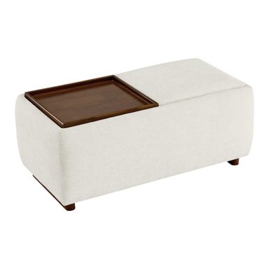CHITA Storage Ottoman with Tray Lids, FSC Certified Small Rectangular Bench for Living Room, Bedroom, Fabric in Linen Linen Fabric