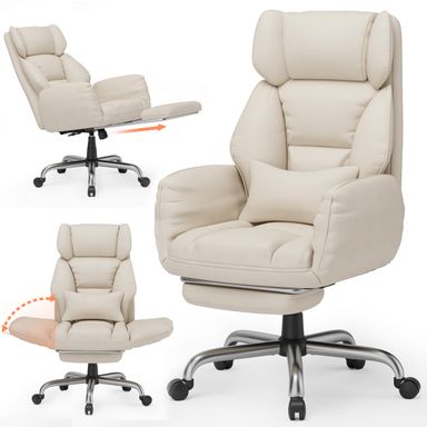 GABRYLLY Office Criss Cross Chair with Footrest, Big and Tall ExecutiveChair with Wide Seat,Reversible Armrest,Wheels, Lumbar Pillow and 120°Tilt,Computer Desk Chair for Gaming,Meditation, White