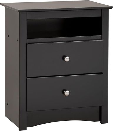 Amazon.com: Prepac Sonoma 2 Drawer Nightstand: Elegant Bedroom Furniture, Bedside Table with Open Shelf, 23.25"W x 16"D x 28"H, Black : Home & Kitchen