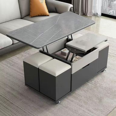 Lift Top Coffee Table With 4 Seats Set, Rock Board Coffee Table, 3 In 1 Multi-Function Center Table, Double Side Storage Cabinets, Convertible Coffee Table To Dining Table for Living Room(GRAY,100*50C