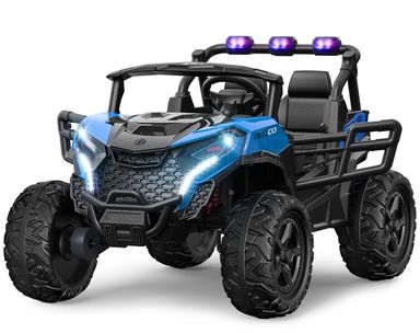 24V 2 Seater Ride on Car Truck—4x200W, EVA Tires, 4WD/2WD, Rainbow Lights, Remote Control, Shock Absorbers, Bluetooth, Ride on Toy for Kids Ages 3-8, Blue