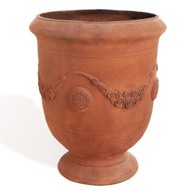 Worth Garden Large Urn Planter - 14" Dia x 17.5" H Lightweight Magnesium Oxide Plant Pot with Cement Texture - Rust-Like Finish Concrete Urn Planter with Drainage Hole for Indoor & Outdoor Decor