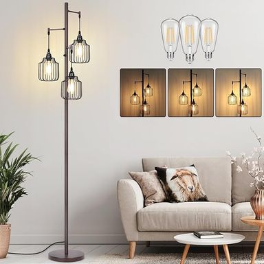 BrightHome Boho Rattan Floor Lamp, Standing Lamps for Living Room,Dimmable Floor Lamp with Cage Shade, Industrial Farmhouse Floor Lamps Rustic Floor Lamps Vintage Lamp for Living Room Bedroom Office - Amazon.com