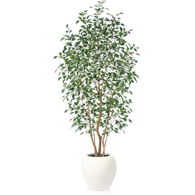 8FT Artificial Ficus Tree, Indoor Faux Ficus Plant with Realistic Leaves & Natural Wood Trunk, 8ft Tall, Green, All Seasons, Perfect for Living Room Home Decor