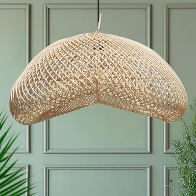 FOREVER BAMBOO Indonesia Handmade Natural Rattan Pendant Light Shade Wicker Light Fixtures Luxurious Bean Shape Woven Lampshade Chandelier Interior Decor, 12 in H x 24 in W Sumba Pod