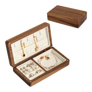 Leuyuee Sieradendoosje voor op reis, klein hout, juwelendoosje van fluweel, sieradenorganizer, vintage opbergdoos, sieradenkoffer voor dames, cadeau-idee Small