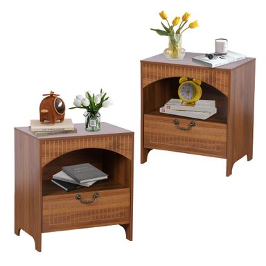 Night Stand Set of 2 with Drawer,Mid Century Modern Bedside Tables with Open Compartment,Arched Night Stand with Storage for Bedroom
