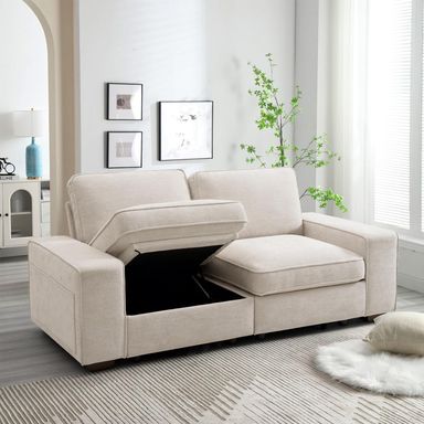 72" Modular Sofa Couch with Seats Storage, Comfy 2-Seater Chenille Fabric Loveseat Sectional Couch for Living Room, Office, Small Space, USB Charging, Side Pockets, Couch with Removable Cover (Beige) Beige 72" Loveseat