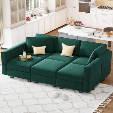 Belffin Modular Velvet Sectional Sofa with Chaise Lounge Sectional Sleeper Sofa with Storage Chaise Bed Couch for Living Room Green Green Sleeper Sofa-1