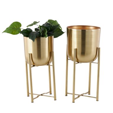 CosmoLiving by Cosmopolitan Metal Indoor Outdoor Planter Dome Large Planter Pot with Removable Stand, Set of 2 Planters 19", 22"H, Gold