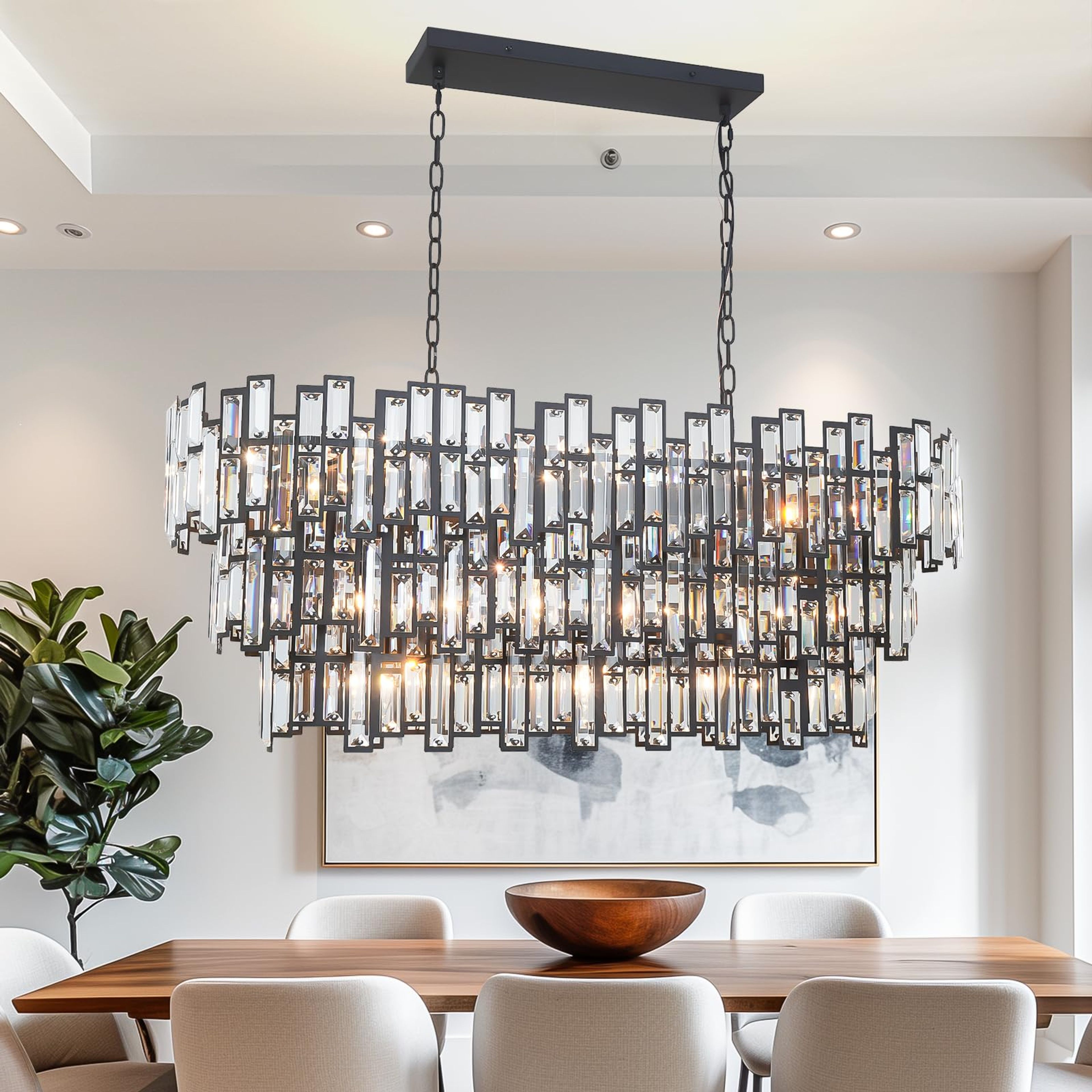 Black 17-Light Rectangular Chandelier for Dining Room - 40" Linear