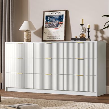White Dresser for Bedroom, 9 Drawer Double Dresser, Modern Chest of Drawers for Bedroom, Living Room, Entryway and Closet, 63" L x 15.7" D x 31.5" H White 15.7"D x 63"W x 31.5"H (9 Drawers)