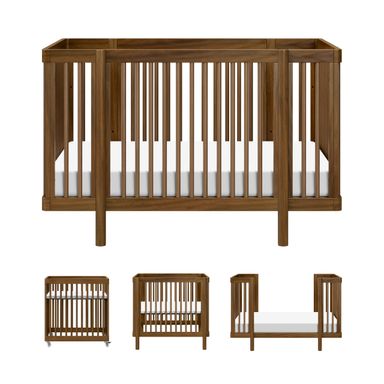 babyletto Pogo 8-in-1 All Stages Convertible Crib - GREENGUARD Gold Certified - Baby Crib Conversion Kits for Bassinet & Full-Size Crib to Toddler Bed, Baby Bed & More - Portable & Adjustable Natural Walnut