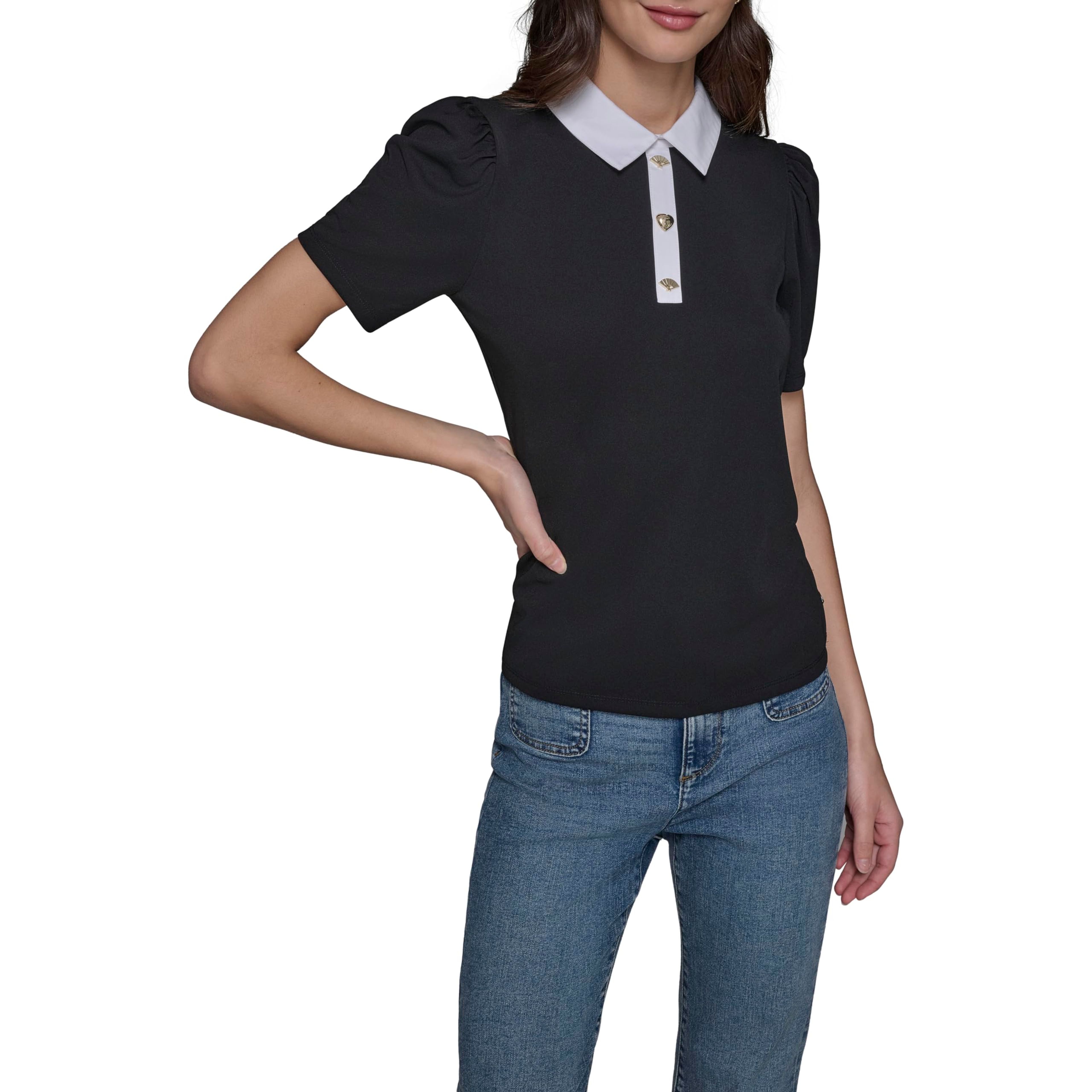 Karl Lagerfeld Women's Black/White Office Top - Size Large