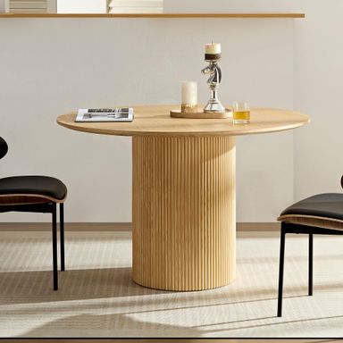 Round Dining Table, 47" Modern Wood Kitchen Table for 4 to 6, Mid Century Circular Tabletop Restaurant Furniture for Dining Room Kitchen Leisure Coffee Table, Oak