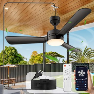 Ceiling Fans with Lights,36" LED Fan Light Hanging with Hook,Hook Type Ceiling Fan,Plug in Ceiling Fan Light,40W,3000-6500k,Remote Control,Portable Fan for Camping Bed,Patios,(Black) Black 36 inch