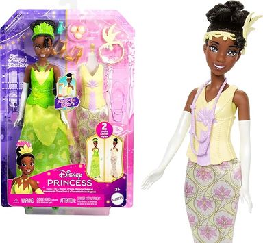 Amazon.com: Mattel Disney Princess Toys, Tiana Fashion Doll with 2 Looks, 9 Accessories, 2 Snap-On Bodices & 2 Skirts, 2-in-1 Stories Inspired by Disney Movie