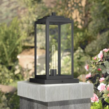 John Timberland Titan Modern Outdoor Pier Mount Light Matte Black 17" Clear Glass Shade for Post Exterior Barn Deck House Porch Yard Patio Outside Garage Front Door