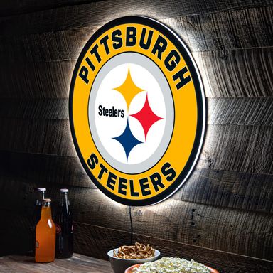 Team Sports America Evergreen NFL Pittsburgh Steelers | Ultra-Thin LED Light Wall Sign Decor | 23 Inch Round | Made in the USA Pittsburgh Steelers Round-23"
