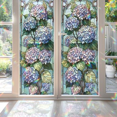 Hydrangea Stained Glass Window Film, Decorative Hydrangea Stained Glass Window Film, Hydrangea Stained Glass Window Film for Bathroom Shower Door Heat Anti UV
