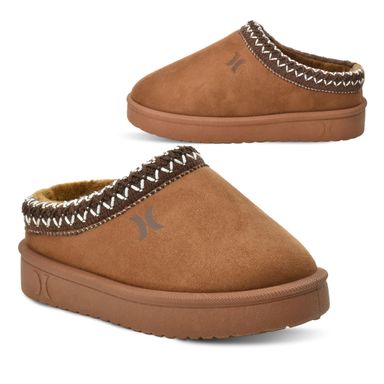 Hurley Kids Modi Slippers - Indoor and Outdoor Slip-On Shoes for Boys and Girls, Durable Clogs With Faux Fur Fleece Lining - Warm Winter House Slippers 13 Little Kid Chestnut