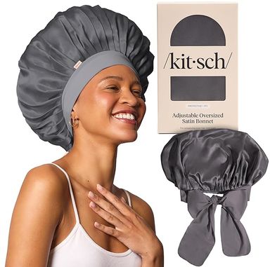 Amazon.com: Kitsch XL Satin Bonnet for Sleeping - Softer Than Silk Hair Bonnet For Women - Secure Fit, Adjustable Night Cap For Curly & Textured Hair - Prevents Breakage, Tangles & Thinning- Haze Blue : Beauty & Personal Care