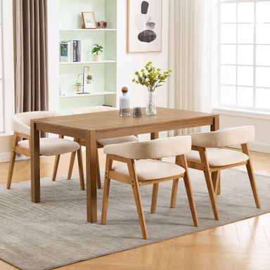 Modern Dining Room Chairs Elegant Cream Linen Upholstery Fabric Dining Chairs with Arms Back Side Chairs Wood Legs for Kitchen Restaurant Living Reading Room, Set of 4 Beige 4 Chairs Beige Linen + Natural Wood