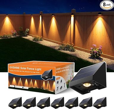 8 Pack Decorative Solar Powered Fence Lights Outdoor Waterproof with Warm White LED Spot Lens, for Outside Wall, Deck, Patio, Yard, Rail, Garage, Pool, Designed for Enhanced Security, Easy Install - Amazon.com