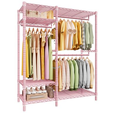 Raybee Clothes Rack Heavy Duty Loads 780LBS Clothing Racks for Hanging Clothes Adjustable Metal Wardrobe Closet, 45.5" W x 77" H x16.5 D Pink