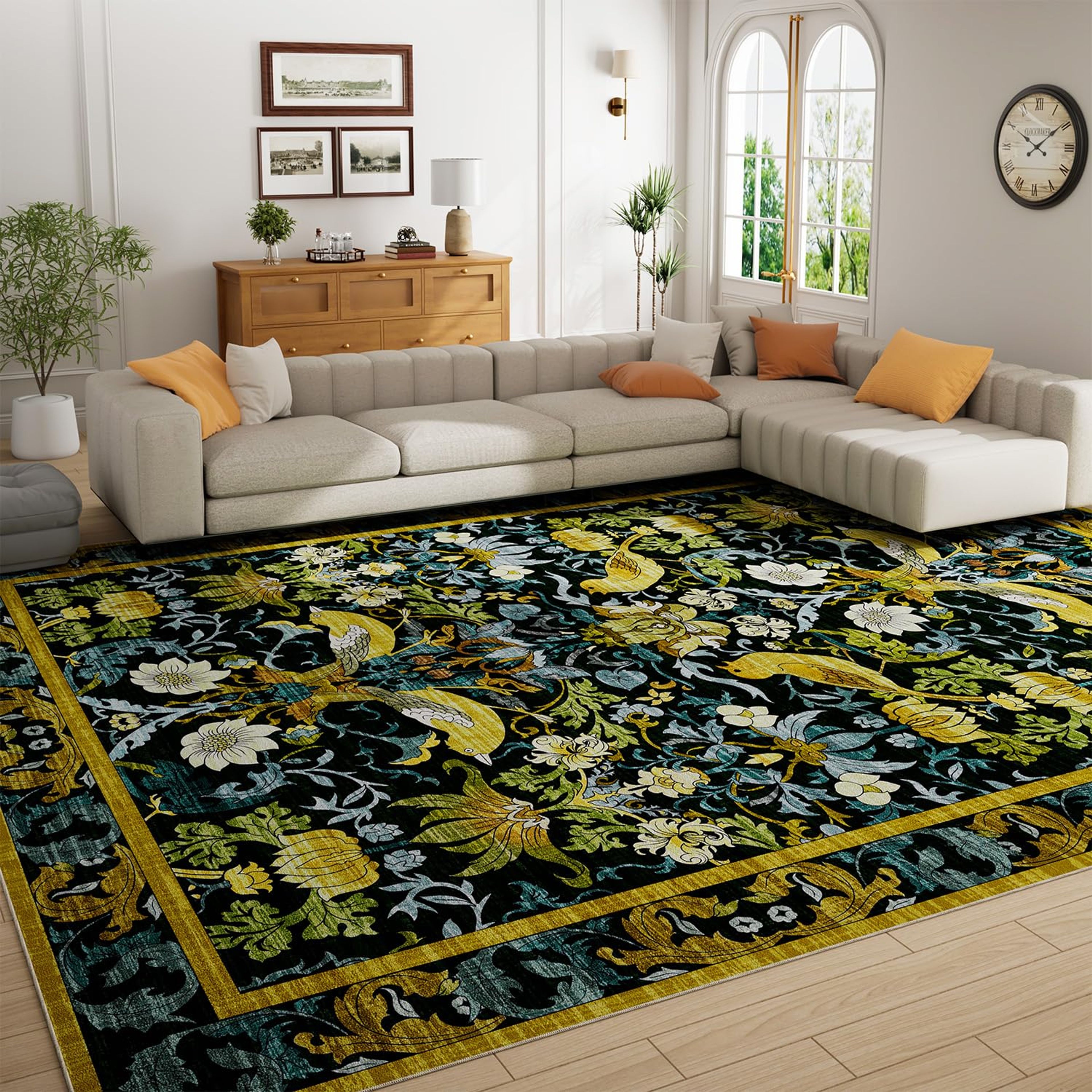 Topllen 8x10 Washable Boho Area Rug Dark Green Non-Slip