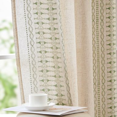 jinchan Boho Curtains for Bedroom Linen Blend Window Curtains 84 Inches Long 2 Panels Sage Green Farmhouse Embroidered Drapes for Living Room Bohemian Light Filtering Grommet Drapes Sage on Beige Boho| Sage on Beige 50"W x 84"L (Pack of 2)