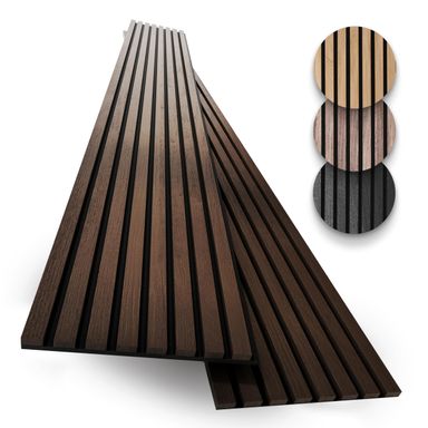 2-Pack Acoustic Wood Slat Panels - Soundproof Wall Paneling for Interior Decor 2pcs - 94.5x12.6 inches Dark Walnut