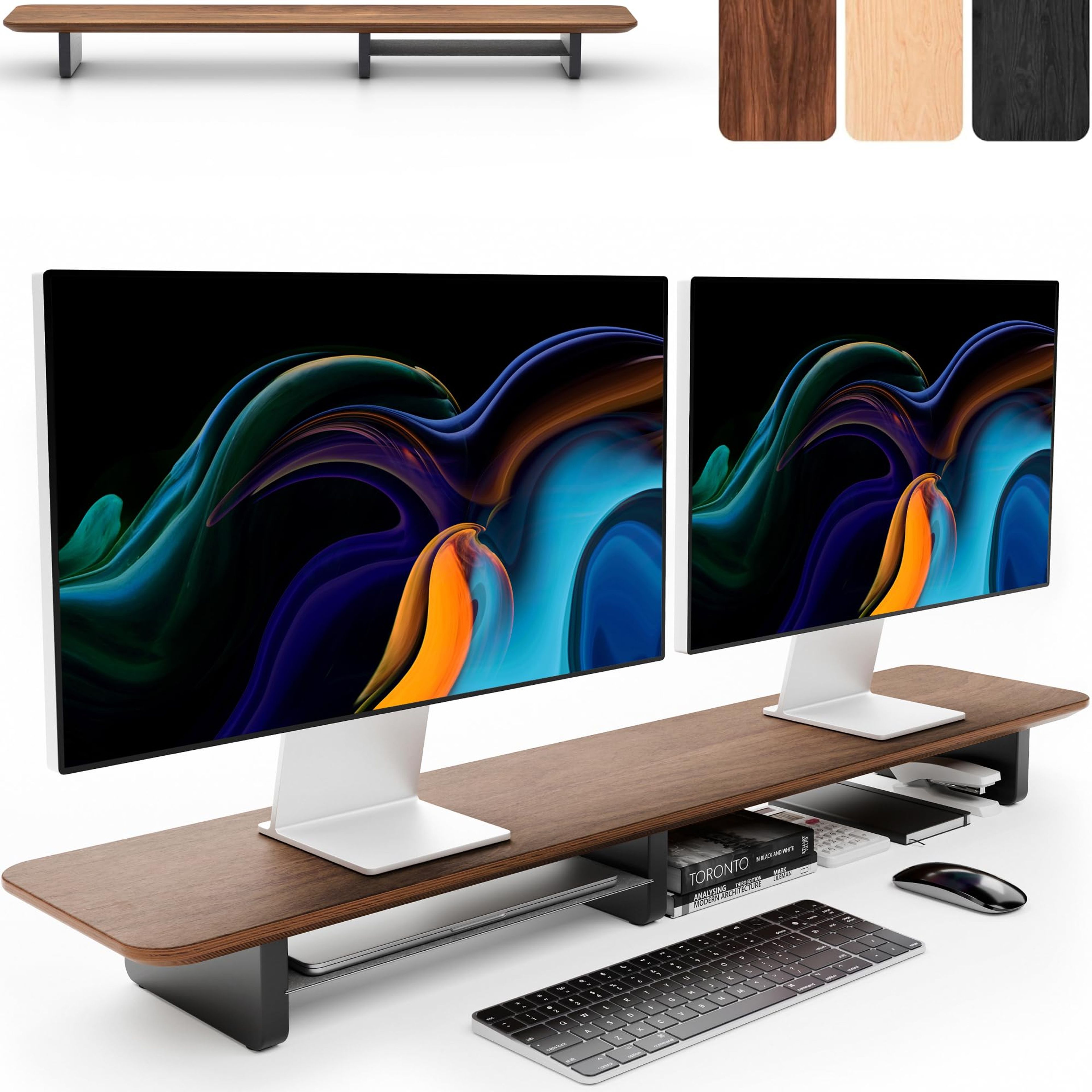 KIVY Dual Monitor Riser - Walnut Wood Desk Stand